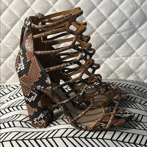 Schutz Julianna Snake Print Strappy Heels